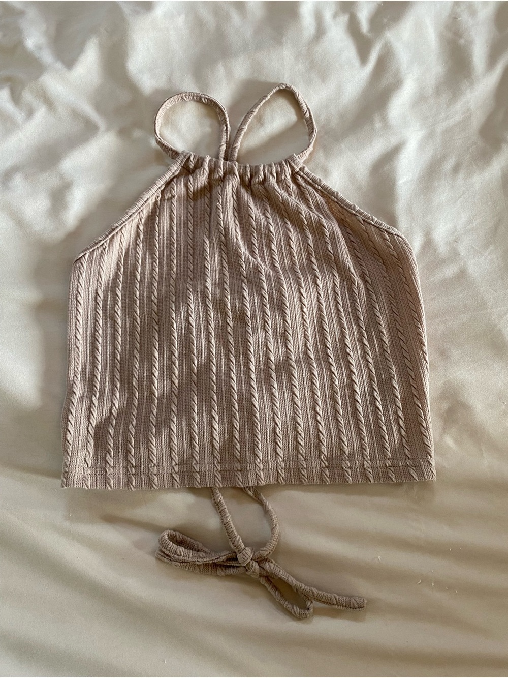SHEIN Knit Ribbed Halter Crop Top in Mauve